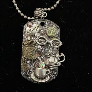 Silver Pendant Necklace with Charms Starbucks Coffee Tea